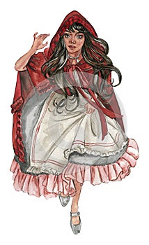 watercolor runnung girl from red Riding Hood photo