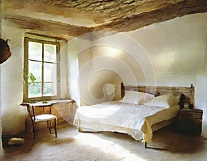 Watercolor of Rustic bedroom countryside cozy