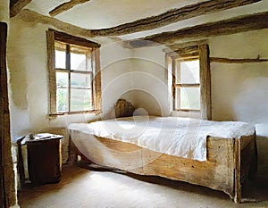 Watercolor of Rustic bedroom countryside cozy