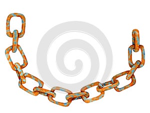 Watercolor rusty chain. Hand drawn old chain links with rust texture illustration. Heavy abandoned scary element