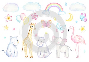 Watercolor Safari Animals Set