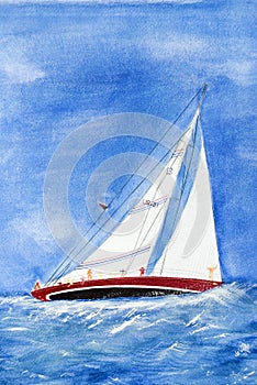 watercolor sailboat on high seas