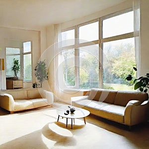 Watercolor of Salon moderne appartement ou villa haut de lumineux et cossu