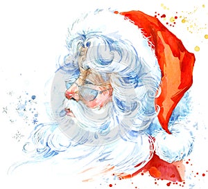 Watercolor Santa Claus. Santa Claus Christmas background. New Year background.