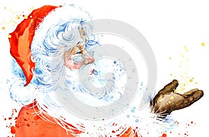 Watercolor Santa Claus. Santa Claus Christmas background. New Year background.