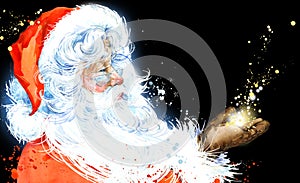 Watercolor Santa Claus. Santa Claus Christmas background. New Year background.