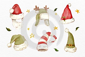 watercolor santa s hat collection design vector