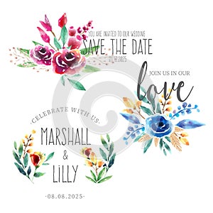 watercolor save date bouquet collection vector illustration