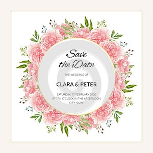 Watercolor save the date template with circle flower frame