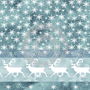 Watercolor Scandinavian Christmas  seamless border with deers