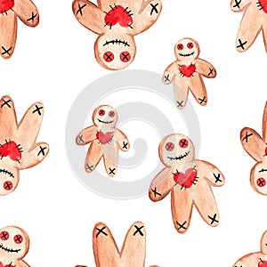 Watercolor scary gingerbread man seamless pattern on white background