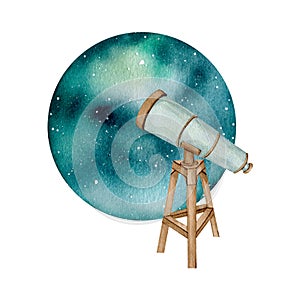 Watercolor science equipment telescope