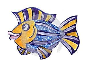 Watercolor sea animal cartoon fish