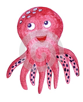 Watercolor sea animal cartoon octopus