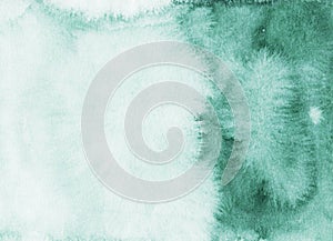 Watercolor sea green gradient background texture. Stains on paper, hand painted