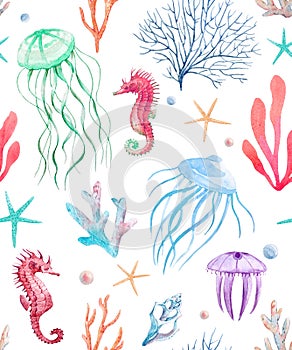 Watercolor sea life pattern