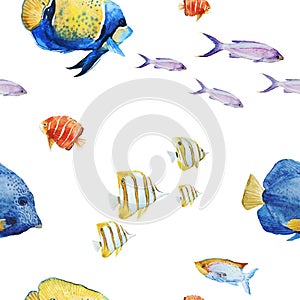 Watercolor sea life vector pattern