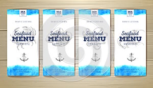 Watercolor Seafood menu design. Corporate identity.