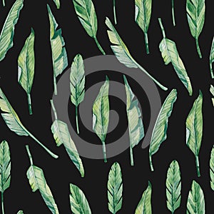 Watercolor seamless exotic tropical pattern with palm leaves. Allover print with tropical wild for the textile fabric