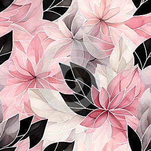 Watercolor seamless floral pattern in shades of pinkÐ± black and grey colors