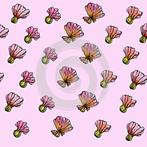 Watercolor Seamless Flower Pattern, pink background