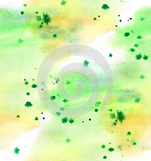 Watercolor seamless hand drawn background. Green and yellow