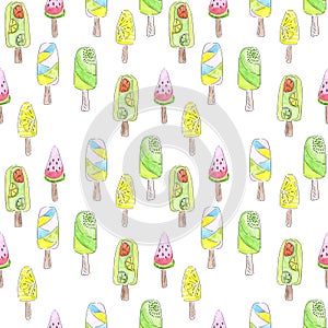Watercolor seamless ice cream pattern
