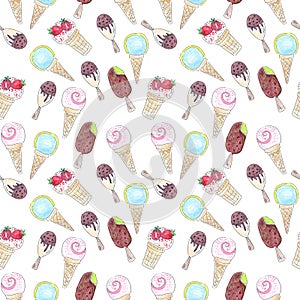 Watercolor seamless ice cream pattern