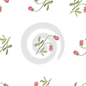 Watercolor seamless multidirectional pattern with strawberry bushes