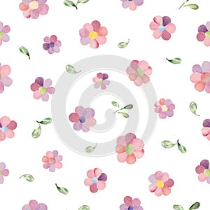 Watercolor seamless pattern with abstract different colorful flowers.