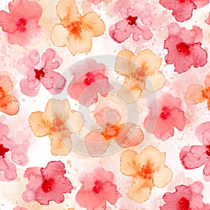 Watercolor Seamless Pattern with abstract Flowers in pink and beige colors. Hand drawn floral illustration for wrapping