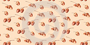 Watercolor seamless pattern with acorn.