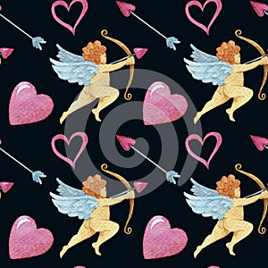 Watercolor seamless pattern with angels
