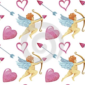 Watercolor seamless pattern with angels