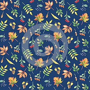 Watercolor seamless pattern with autumn elements.