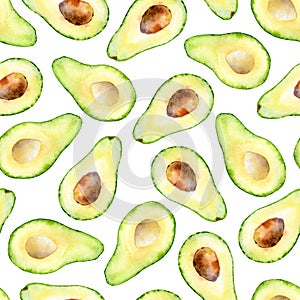 Watercolor seamless pattern with avocado fruits. Surface design
