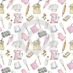 Watercolor seamless pattern for bakery projects