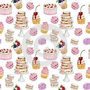 Watercolor seamless pattern for bakery projects