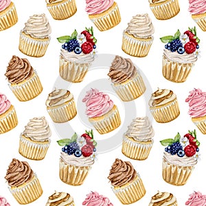 Watercolor seamless pattern for bakery projects