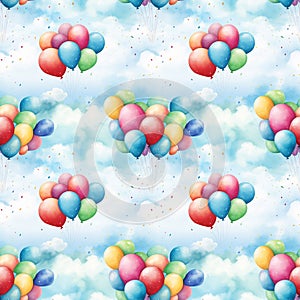 watercolor seamless pattern bright festive balloons multicolor