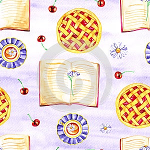 Watercolor seamless pattern with cherries. Hand drawn design. Hand drawn illustration.