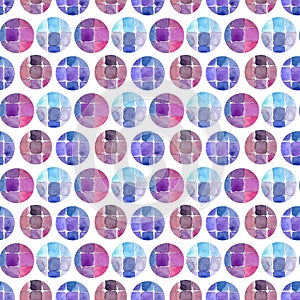Watercolor seamless pattern. Circles mosaic background. Can be used for wrapping paper and fabric design.