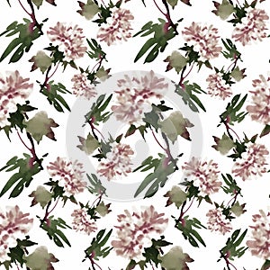 Watercolor seamless pattern with colorful flowers and leaves on white background, watercolor floral pattern, flowers in