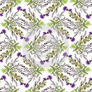 Watercolor seamless pattern with colorful flowers and leaves on white background, watercolor floral pattern, flowers in