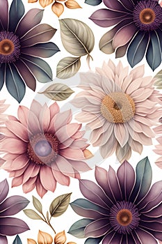 Watercolor seamless pattern with dried flowers herbarium