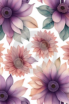Watercolor seamless pattern with dried flowers herbarium