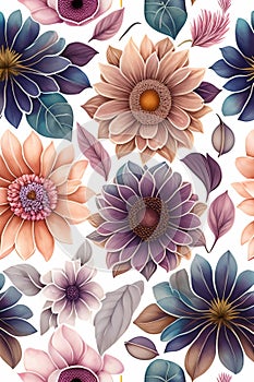 Watercolor seamless pattern with dried flowers herbarium