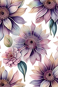 Watercolor seamless pattern with dried flowers herbarium