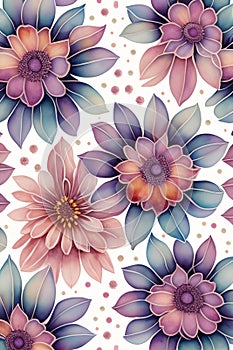 Watercolor seamless pattern with dried flowers herbarium