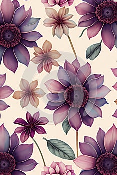 Watercolor seamless pattern with dried flowers herbarium. Watercolor seamless pattern on the theme of autumn